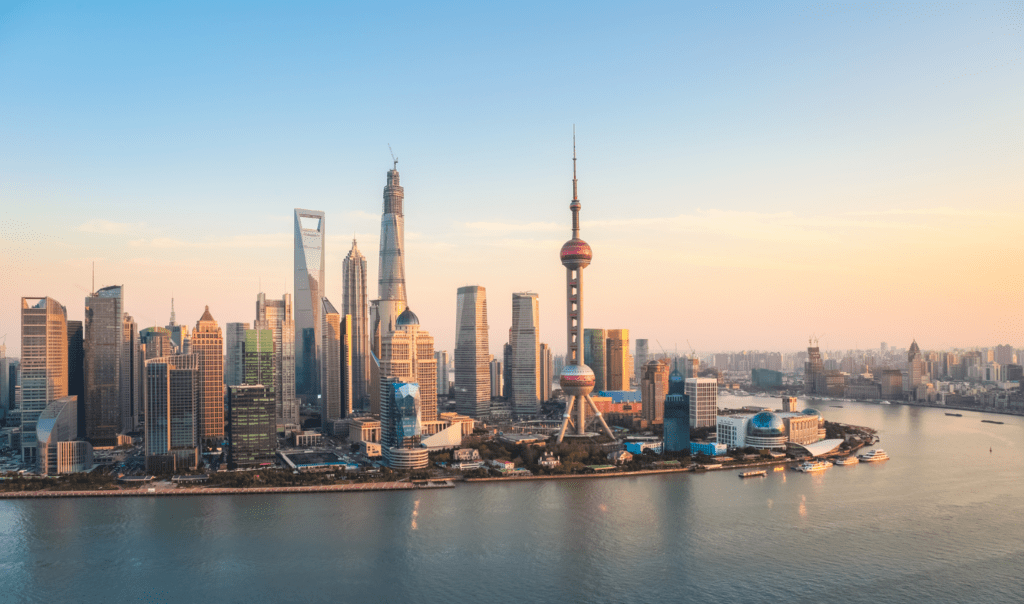 Shanghai coastal city at sunset. Ocean Generation is sharing the impact of coastal infrastructure development on the Ocean.