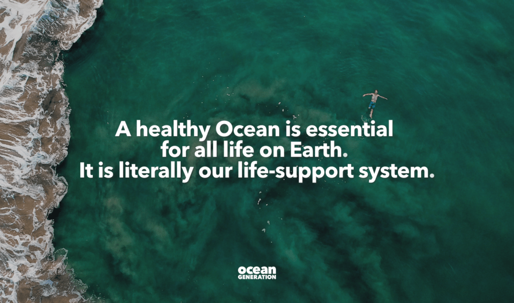 Ocean Generation shares why a healthy Ocean is essential for all life on Earth. Image of a man floating on his back in the Ocean.