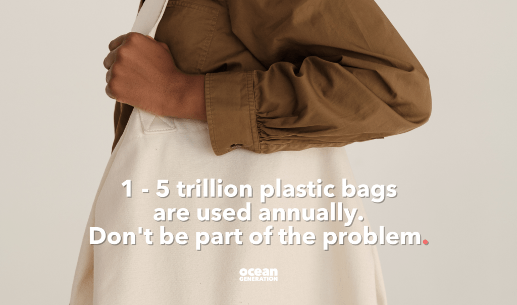 Reduce your plastic use by purchasing reusable tote bags.