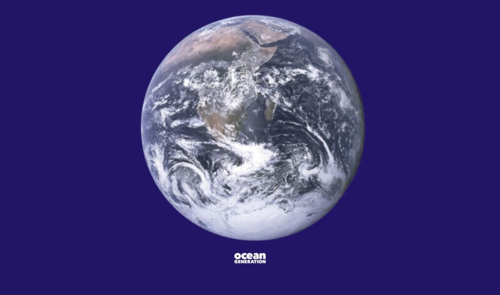 Unofficial Earth Flag created by John McConnell includes The Blue Marble photograph taken by the crew of Apollo 17.