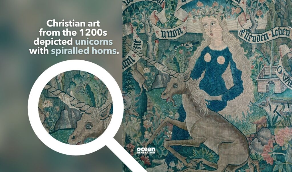 Christian art from about 1200 depicted unicorns with spiralled horns.
