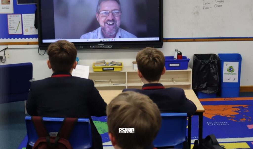 Young eco-ambassadors from Ballard School interviewing a climate scientists as part of COP30